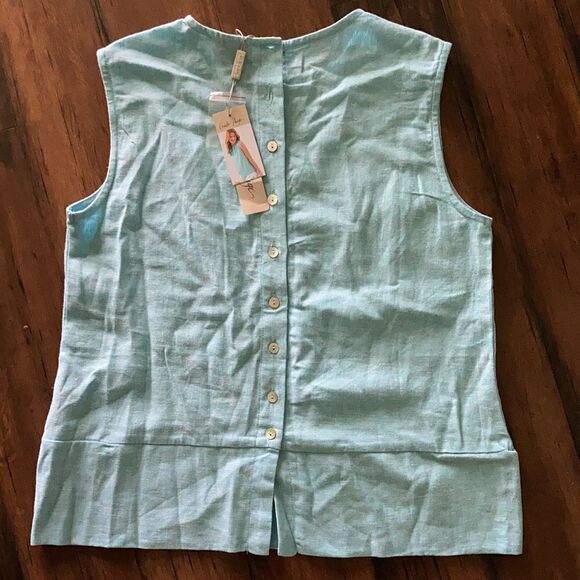 NWT Charlie Paige Blue Linen Blend Sleeveless Blouse Top Button Back Size Small - Picture 4 of 8